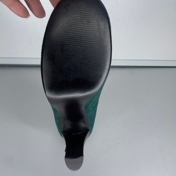 Pazzo Juniper Green Suede Outer Leather Upper Peep Accent 3 1/2' Heel Sz 7M - Picture 7 of 9